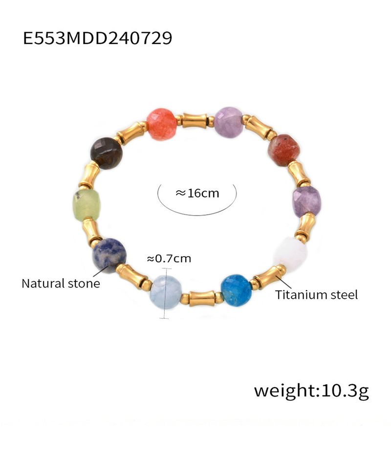 Bohemian Creative Color Dopamine Natural Stone Bead Bracelet Titanium Steel Niche Design_voghion.com