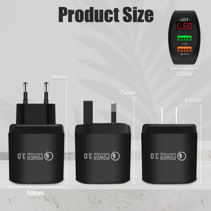 syct Digital Display Dual USB Port Mobile Phone Charger QC3.0 Fast UK Standard Charging Head 5V3A Adapter_voghion.com