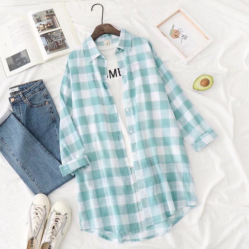 Camicia a quadri casual ampia a maniche lunghe in cotone_voghion.com