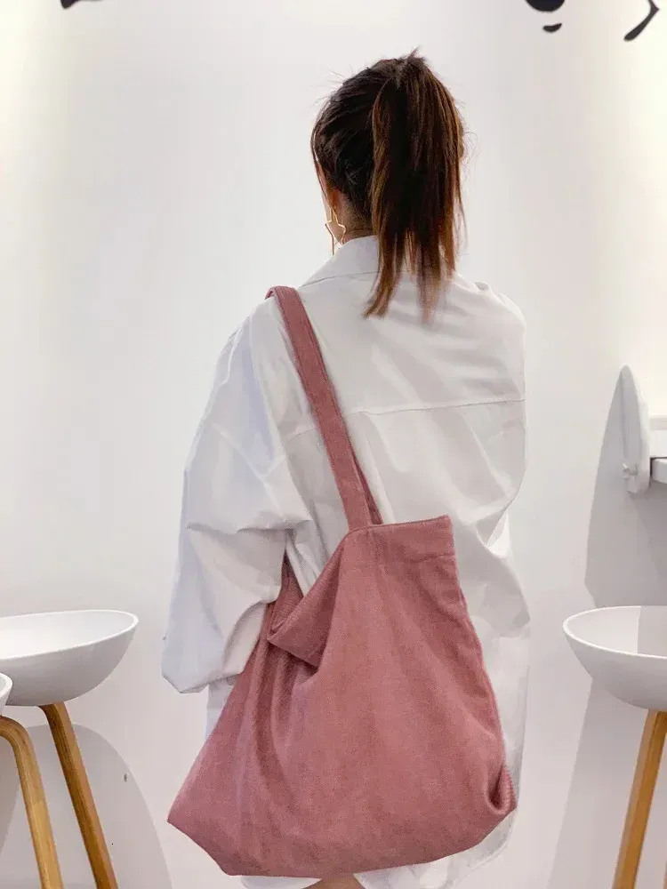 Borsa a mano da donna in velluto a coste 2023 per la spesa, per ragazze, con cerniera, ecologica, spessa e capiente, borsa a tracolla invernale 250408l_voghion.com