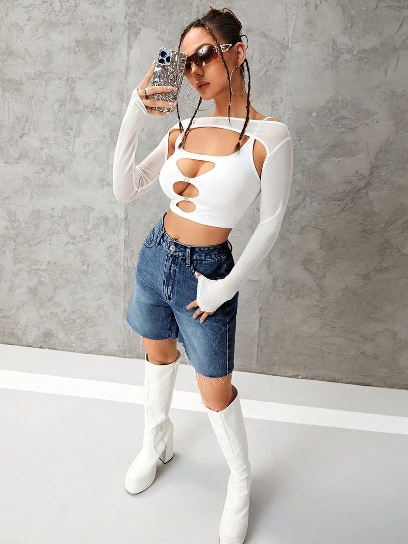 Women's High Waist Denim Shorts - Trendy Casual Stretch Jean Shorts With Comfortable Fit Denim Hot Pants For Women_voghion.com