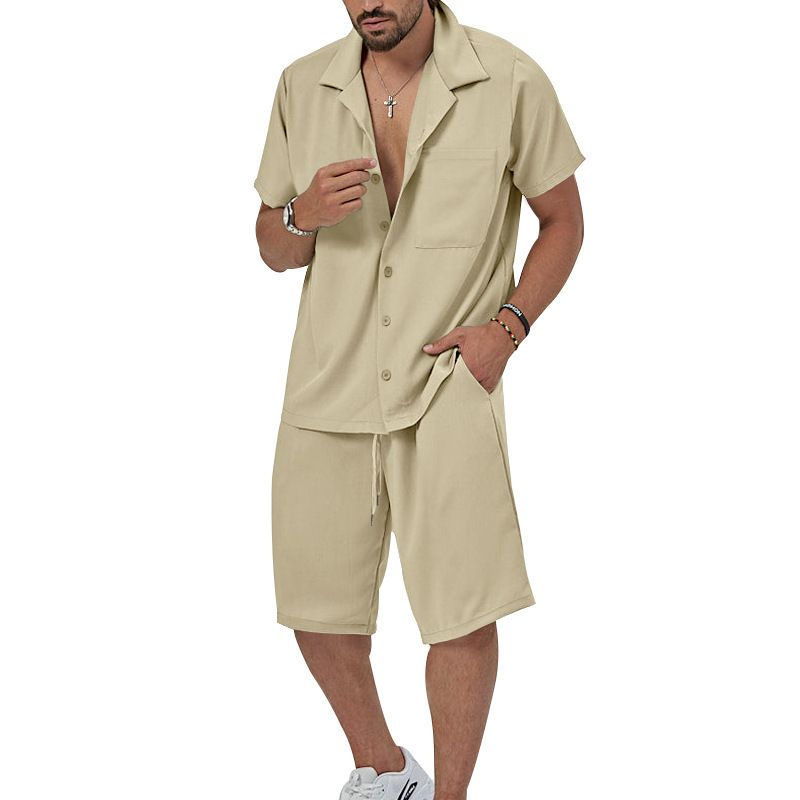 Nuovo set da due pezzi casual da uomo con colletto a maniche corte, estate 2025_voghion.com