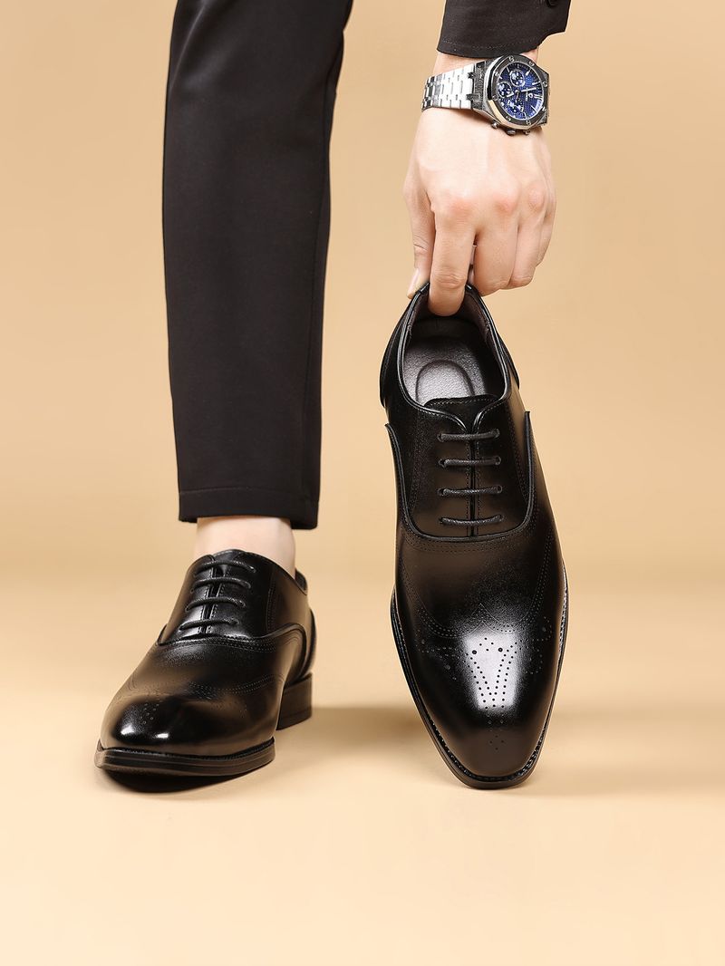 Chaussures Derby Brogue pour homme HPIOPL - Design à bout carré d'inspiration japonaise avec cuir PU grain de bois et semelle en caoutchouc_voghion.com