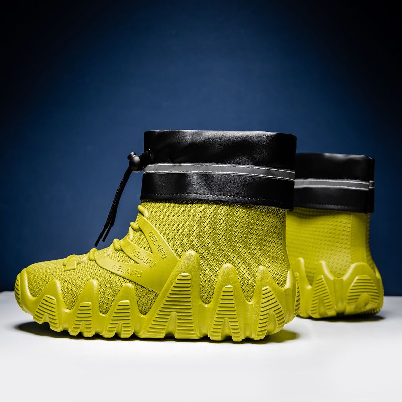 PVC Waterproof Men's Mid-Cut Snow Boots Thickened Sole Non-Slip Fashion Casual Fleece-Lined Warm Dual-Use Work Rubber_voghion.com