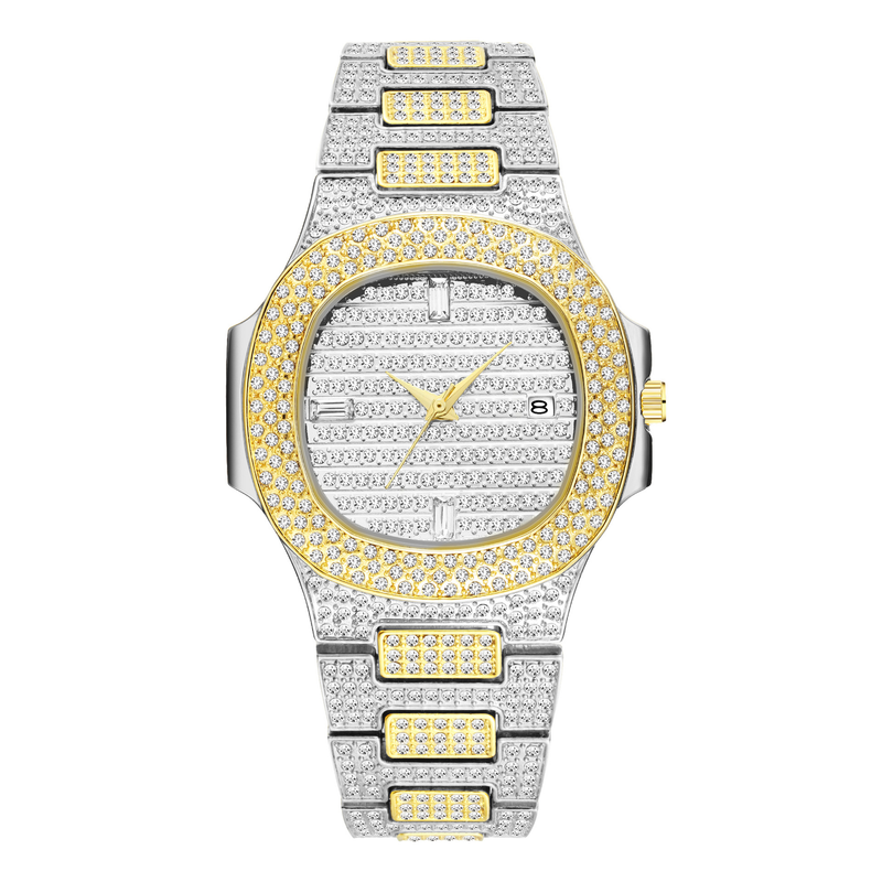 Orologio da uomo al quarzo impermeabile con stella del cielo tempestato di diamanti con calendario della moda di fascia alta MISSFOX_voghion.com