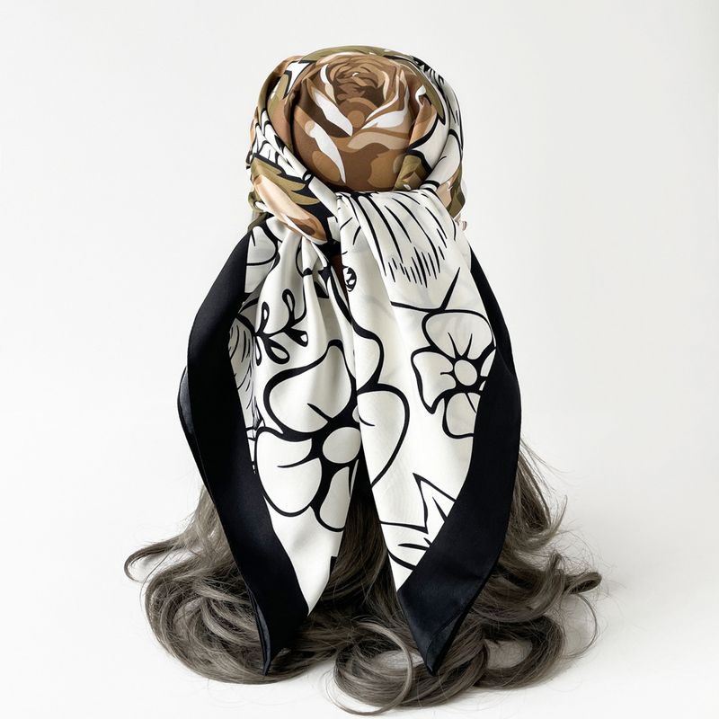 2024 Neuer, 90 cm langer Seidenschal mit Rosen-Design, edler und eleganter weicher, quadratischer Schal als Geschenk für die Schwiegermutter_voghion.com