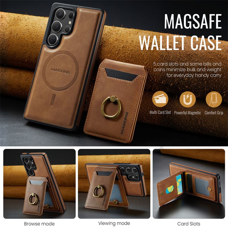 Magnetische 2-in-1-Geldbörse aus Leder für Samsung Galaxy S25 Edge S24 Plus S23 Ultra Wireless Charging Back_voghion.com