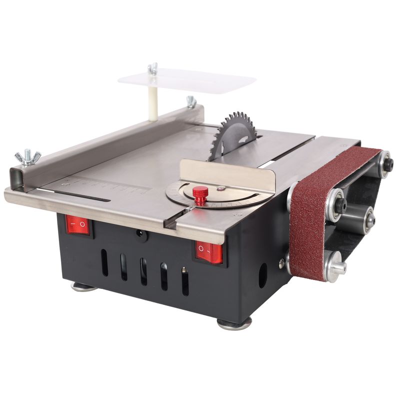 Mini Table Saw,Belt Sander, Stainless Steel Top,4pcs Blades,10pcs Sanding Blet,7 Gear Adjustable 0-90° Angle, Available For Wood/PCB/Acrylic/Plastic,DIY Model Crafts Cutting Tool_voghion.com