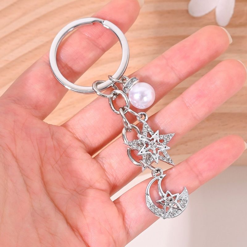 Star And Moon Inlaid Diamond Pearl New Versatile Bag Pendant Car Keychain DIY Decoration_voghion.com