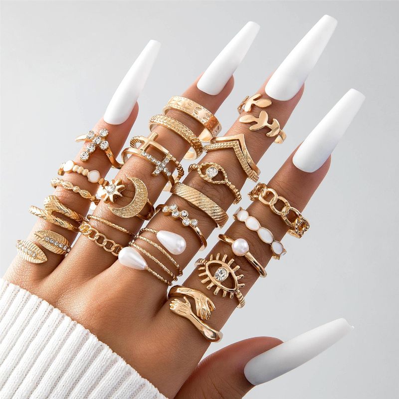 Nuevo anillo versátil de moda con forma de corazón y hoja, con personalidad geométrica, apilable, para nudillos, conjunto de varias piezas_voghion.com
