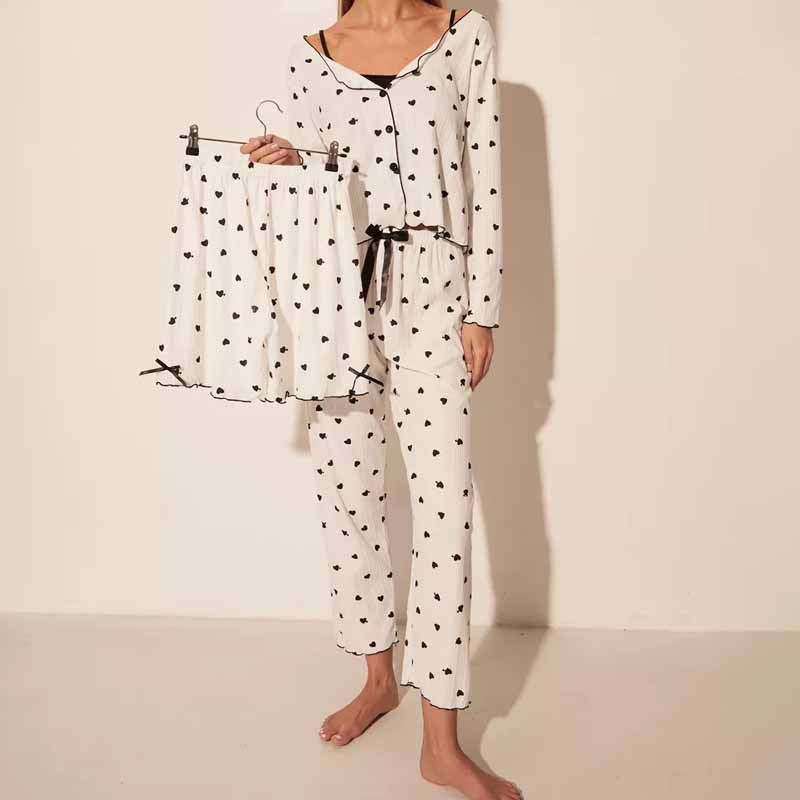 Home Casual Printed Pajamas Set Autumn And Winter Comfortable Long-sleeved Trousers Two-piece Loungewear Women's_voghion.com