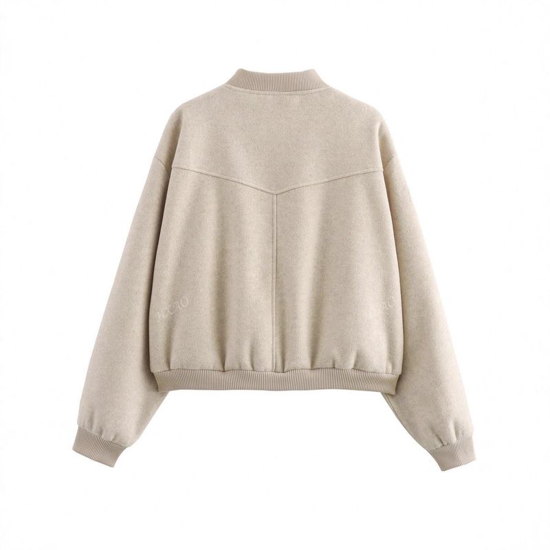 Baseballjacke aus Wollmischung für Damen – Lässiger Bombermantel mit langen Ärmeln und Taschen (S-XL, Khaki)_voghion.com