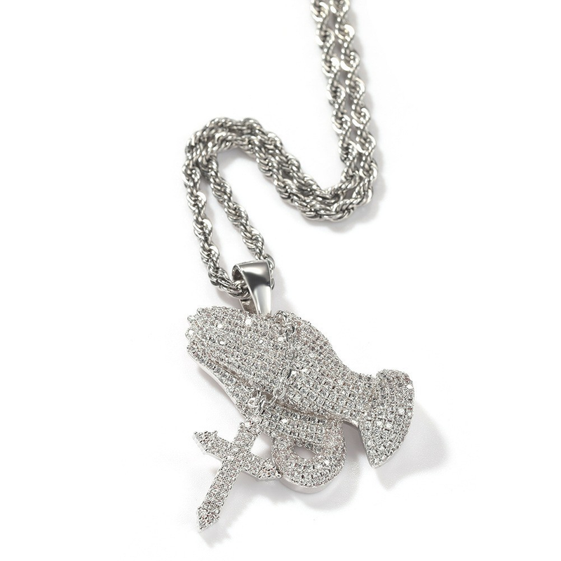 Collana con ciondolo a croce con diamanti a forma di mano, marchio alla moda INS, accessori di moda hip hop rap_voghion.com
