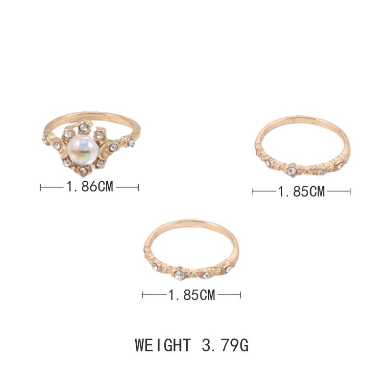 Legierung Kombination Modische Persönlichkeit Punkt Diamant Gold 3-Teiliges Set Ring Schmuck_voghion.com