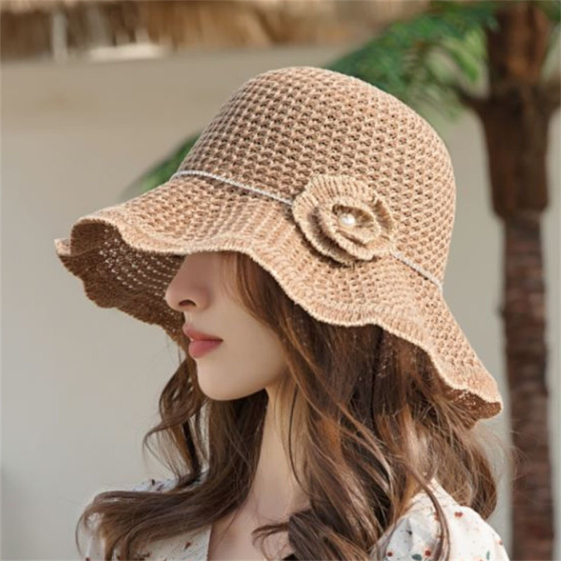 Sommer Wave Edge Blumen Hohl Atmungsaktiv Schatten Eimer Hut Strand Faltbarer Sonnenhut Frauen_voghion.com