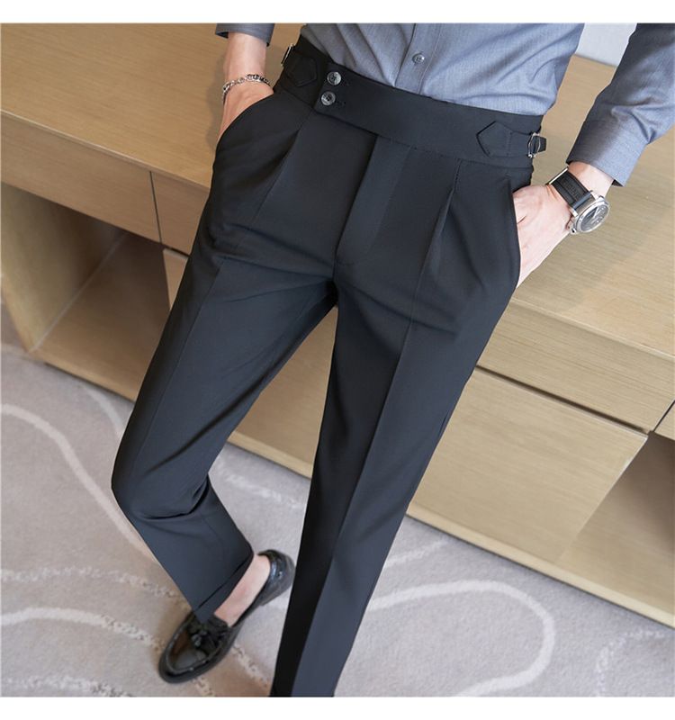 Nuovi prodotti autunnali Pantaloni casual Napoli da uomo Tessuto elastico strutturato Pantaloni casual a vita alta da uomo alla moda_voghion.com