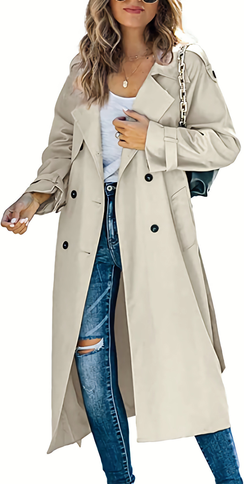 Cappotto lungo da donna con doppio petto, giacca a vento autunnale e primaverile, classico bavero, manica lunga, antivento, con cintura_voghion.com