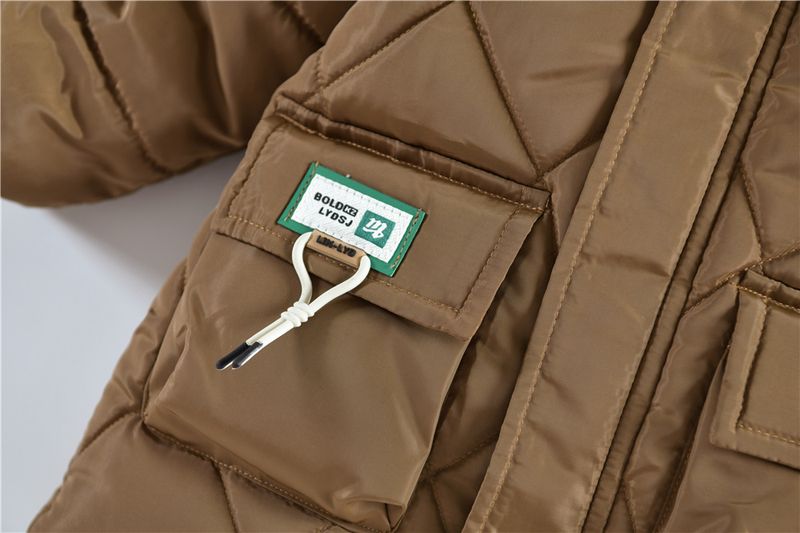 Abrigo grueso de invierno para niño: Chaqueta larga con capucha desmontable y cremallera (100-140 cm, negro/azul marino/caqui/bronce)_voghion.com