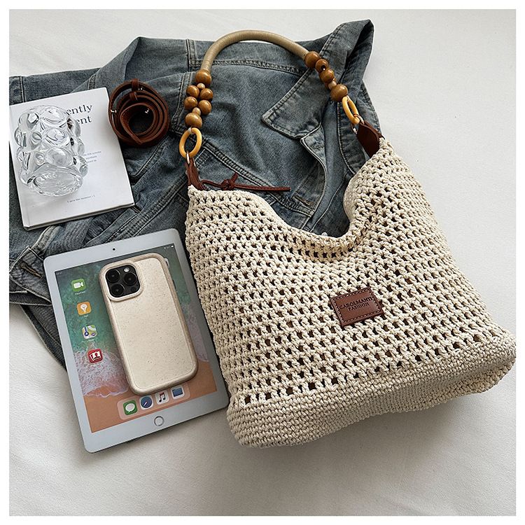 Summer Lazy Style Large Capacity Tote For Women 2025 New Fashion Handwoven Underarm Beach Bag_voghion.com