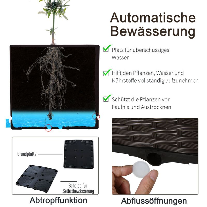 Hochbeet Pflanzkasten Rattan-Look 40x40x44cm Mit Abflusslöchern Aus PP In Braun Für Garten & Balkon_voghion.com