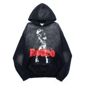 Felpa con cappuccio lavata e stampata RODEO 2024, versatile, a maniche lunghe_voghion.com