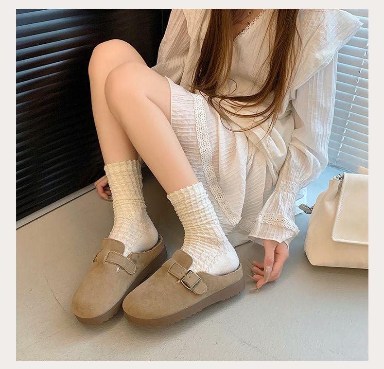 The new autumn shoes lazy man bun head half drag outside to wear fluffy slippers_voghion.com