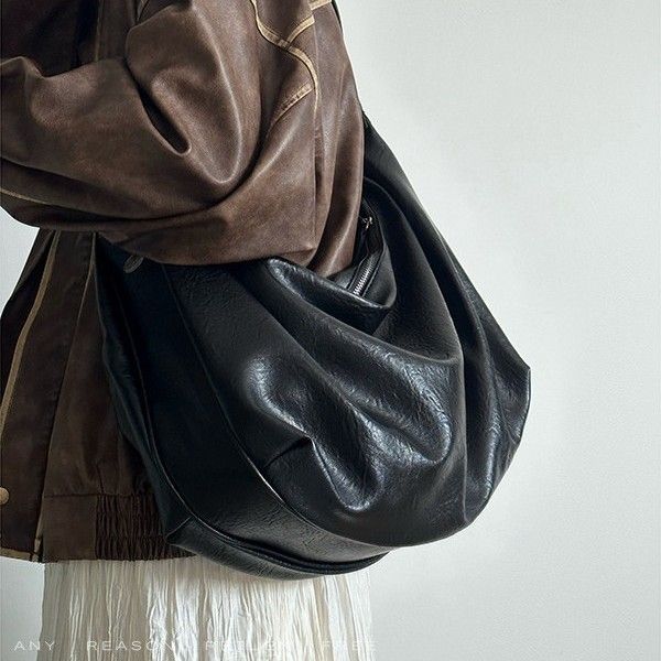 Borsa a tracolla casual di alta qualità, in morbida pelle nera, grande capacità, per donna, 2025_voghion.com
