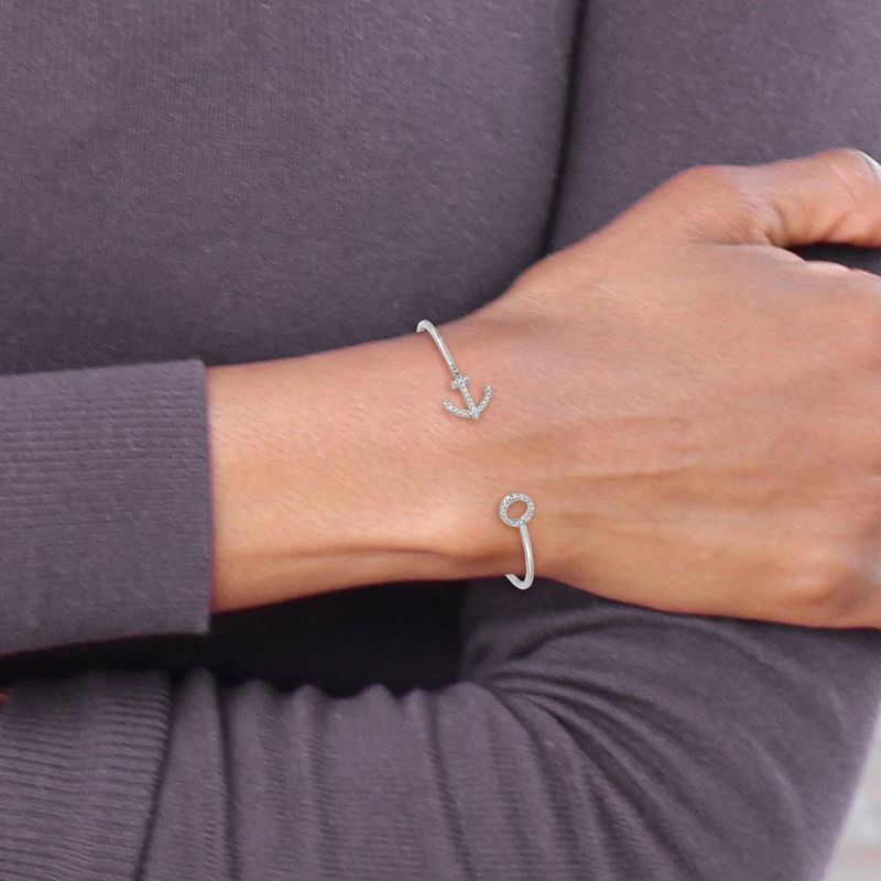 Sterling Silver Rhodium-plated CZ Anchor Cuff Bangle_voghion.com