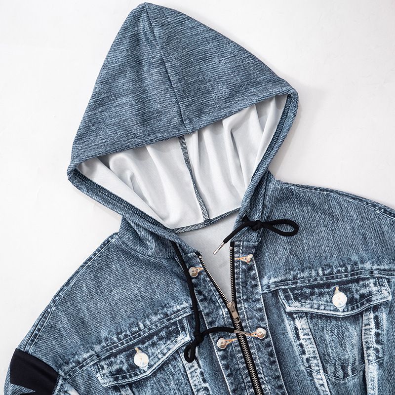 Damkläder High End liten doftstil Retro jeanstryck Jacka Byxor med vida ben Tvådelad kostym_voghion.com