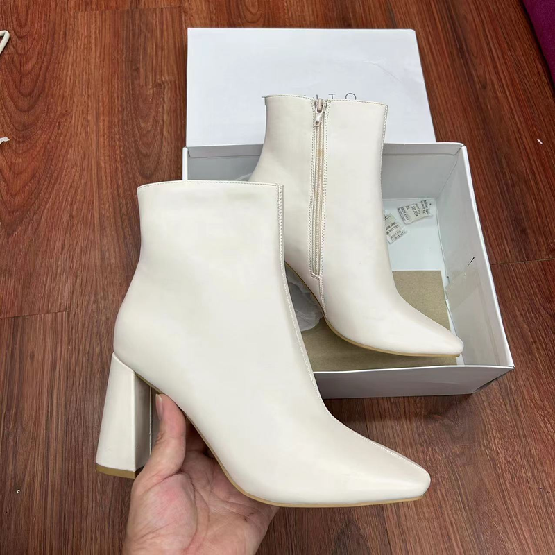 Ženski čevlji, originalni usnjeni škornji z debelo peto in stransko zadrgo, preprosti ženski usnjeni škornji_voghion.com