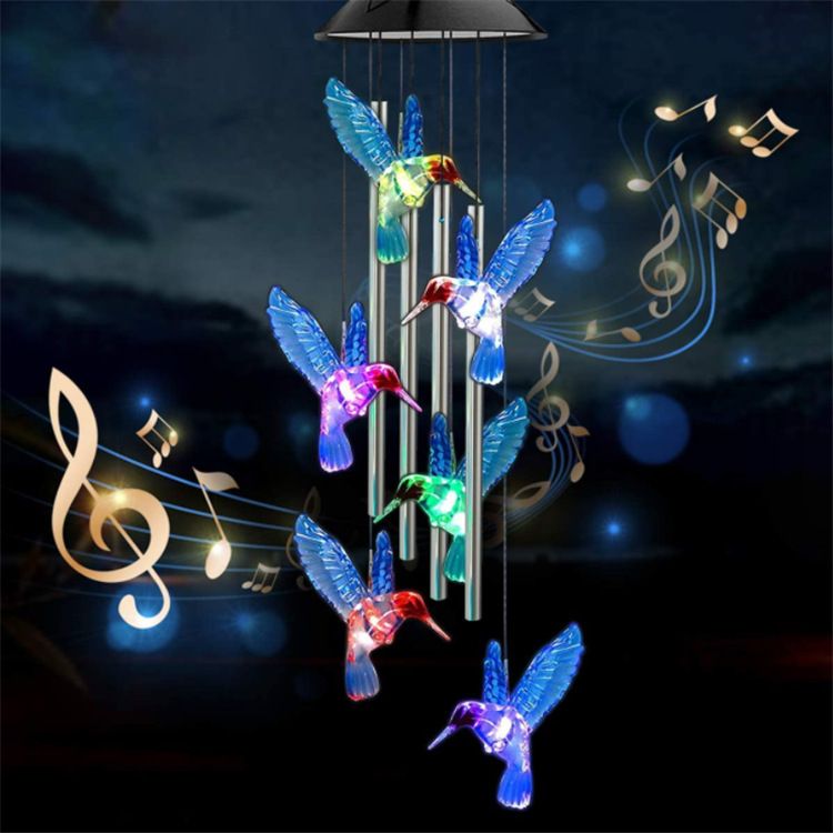 Solar-Powered Aluminum Tube Wind Chime Light With Colorful Birds & Rotating Prisms – Outdoor Garden Hanging Decor_voghion.com