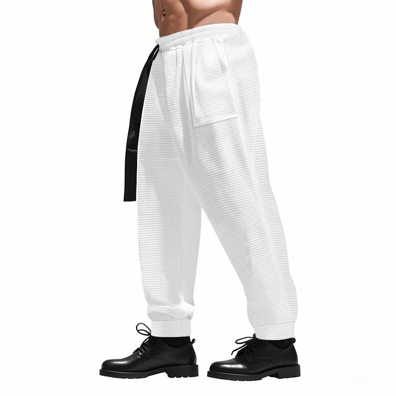 Men's High Street Drop-Crotch Jogger Pants – Waffle Knit Breathable Slim-Fit Tapered Sweatpants (S-XXXL)_voghion.com