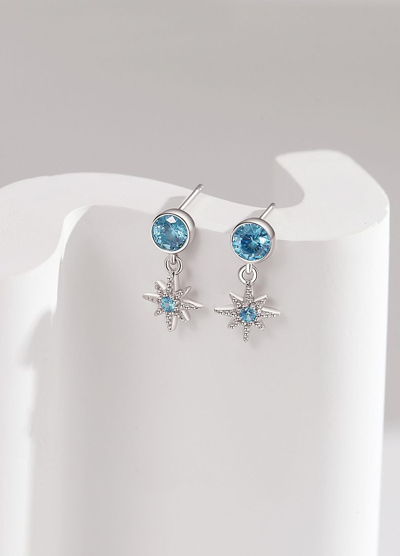 Orecchini Polaris orecchini in argento sterling per donna orecchini a forma di stella a otto punte con zirconi blu mare_voghion.com