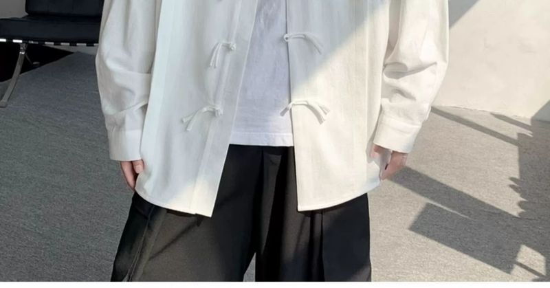 New Chinese Long Sleeved Shirt With Button Closure For Men's Spring And Autumn Designs, Oversized Tang Style Shirt,_voghion.com