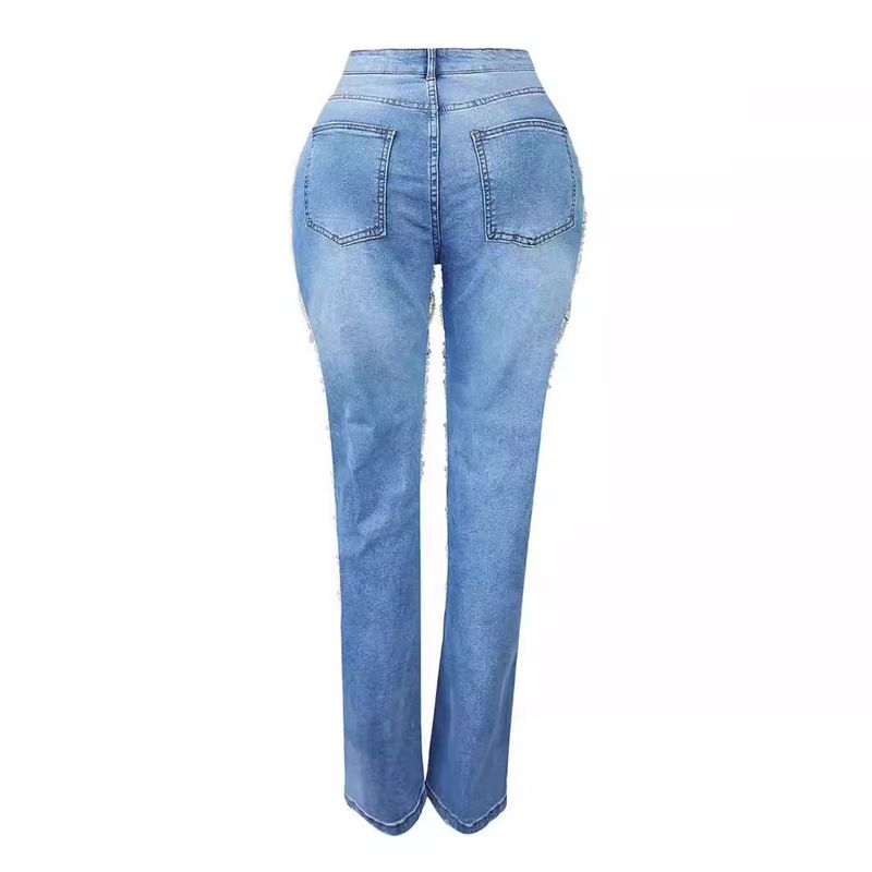 Women's Clothing Hot Girl Summer Pants Holes Heavy Beaded Beaded Stretch Jeans Trousers Women Jeans_voghion.com