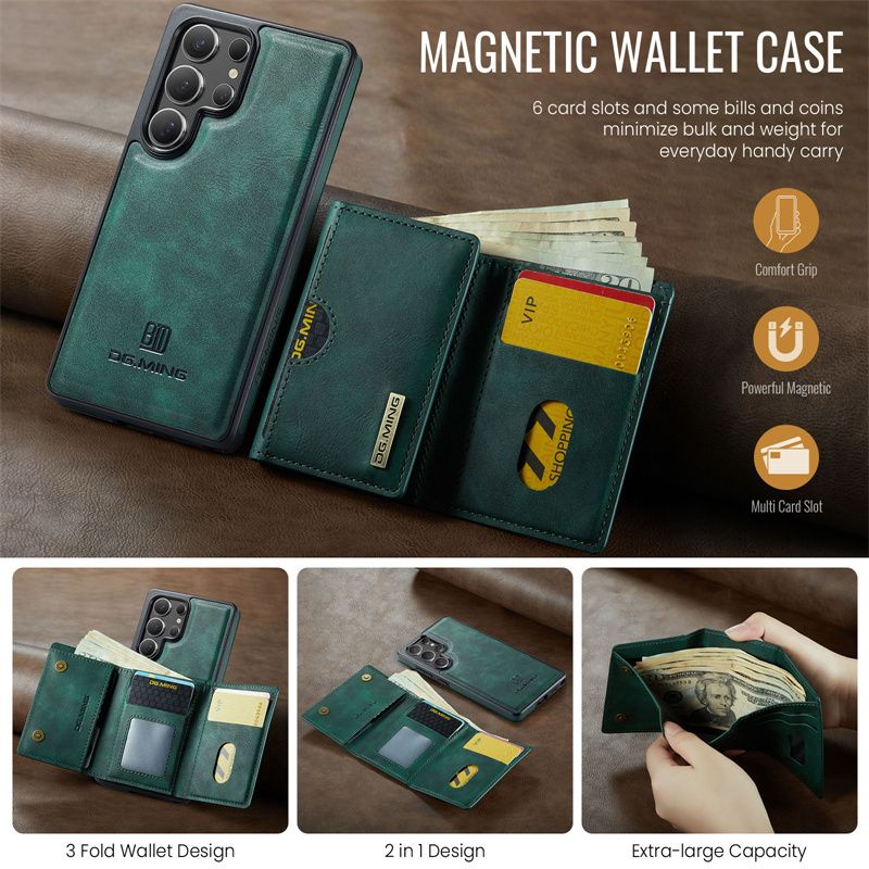 Custodia magnetica staccabile 2 in 1 per Samsung Galaxy S25 Edge S24 FE S23 S22 S21 Ultra Portafoglio in pelle con tasca porta carte sul retro_voghion.com
