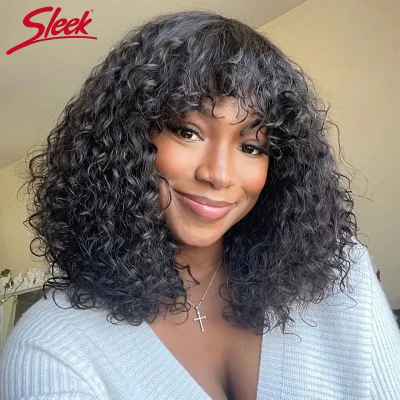Jerry Curly Glueless Wig Short Pixie Bob Cut Human Hair Wigs With Bangs Highlight Honey Water Wave Blonde Colored Wigs_voghion.com