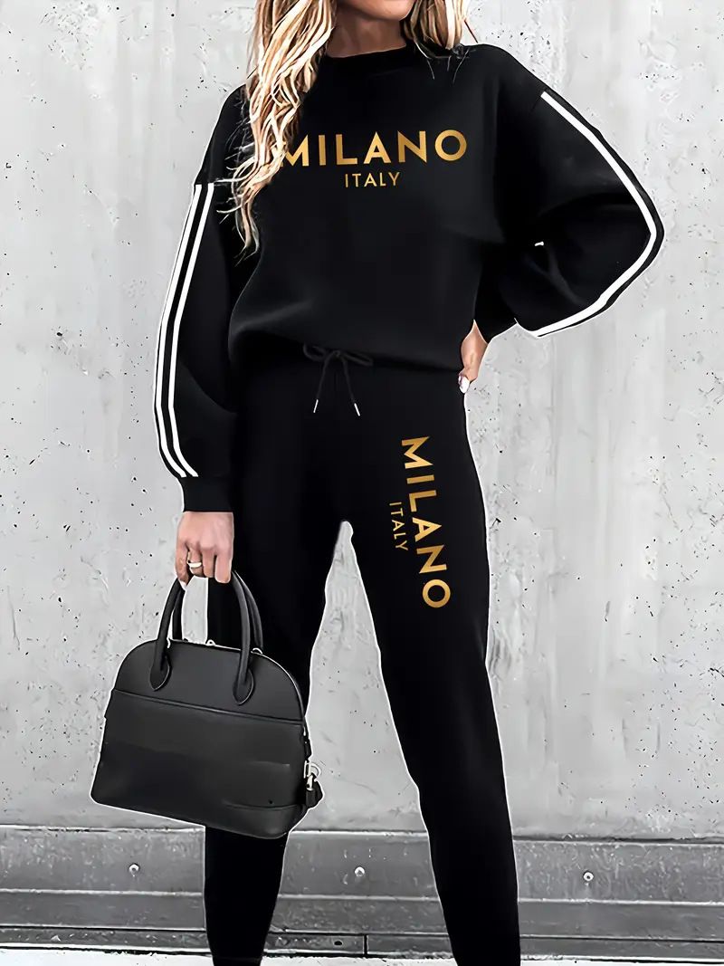 Ensemble sweat à capuche et jogging unisexe streetwear – Imprimé lettre surdimensionné, polyester brossé anti-boulochage (S-XXL Berlin Urban Aesthetic)_voghion.com