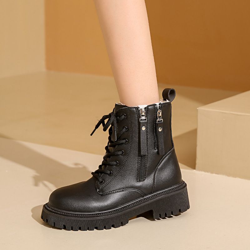 Vendita calda scarpe da donna con lacci autunno punta rotonda piattaforma solida impermeabile barile corto grande taglia nudo_voghion.com