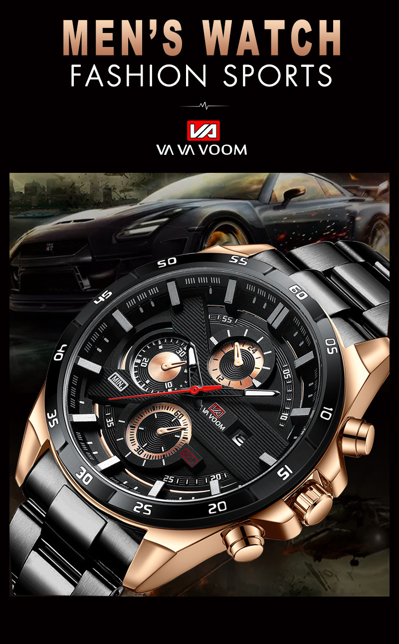 Men's Ryan Waterproof Stainless Steel Chain Quartz Watch Fashion Student Sports Business Casual Steel Band Watch_voghion.com