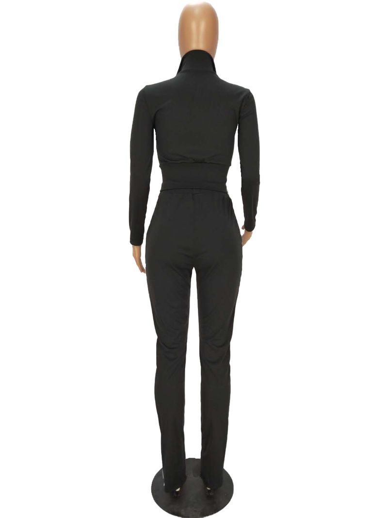 Women's Clothing Trouser Leg Zipper Slit Color Matching Sports Leisure Suit_voghion.com