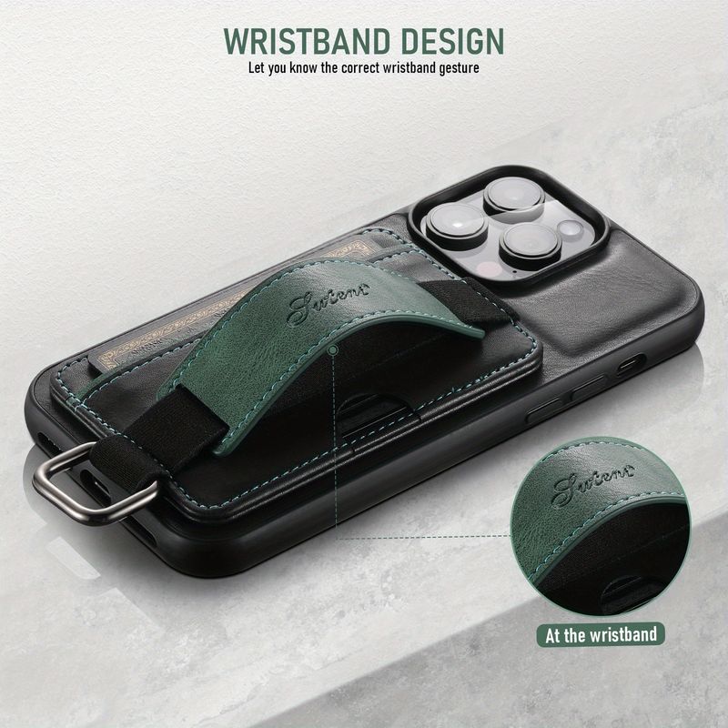 Phone Case with Back Card Holder, Wrist Strap Stand and Metal Ring Buckle, For 12, 13, 14, 15, 13 Pro Max, 14 Pro Max, 15 Pro Max_voghion.com