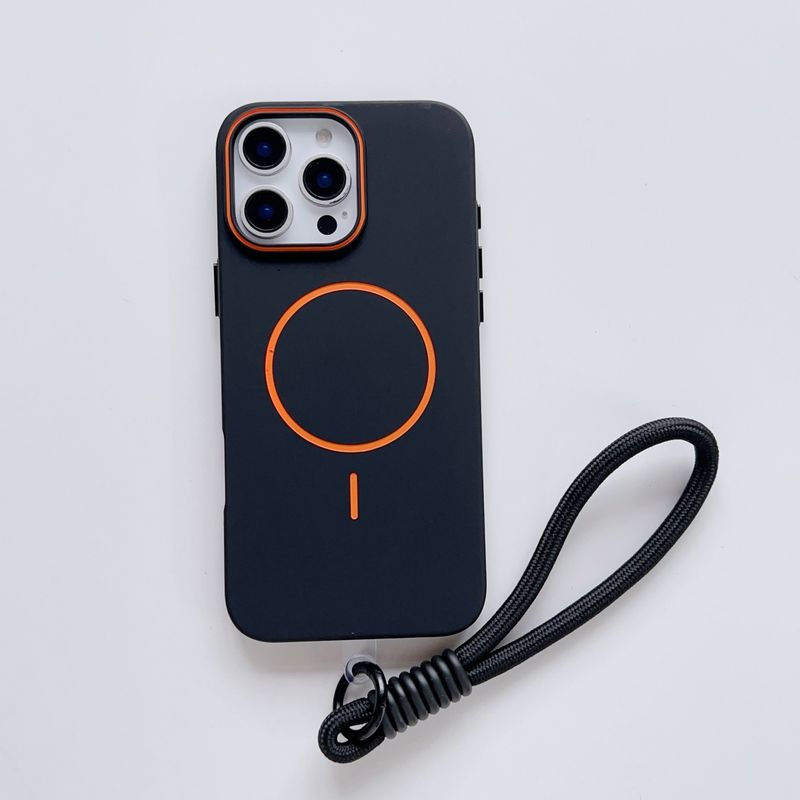 Carcasă magnetică rigidă mată cu curea de încheietură pentru iPhone 16 15 14 Plus 13 12 Pro Max, cu încărcare wireless și rezistență la șocuri_voghion.com