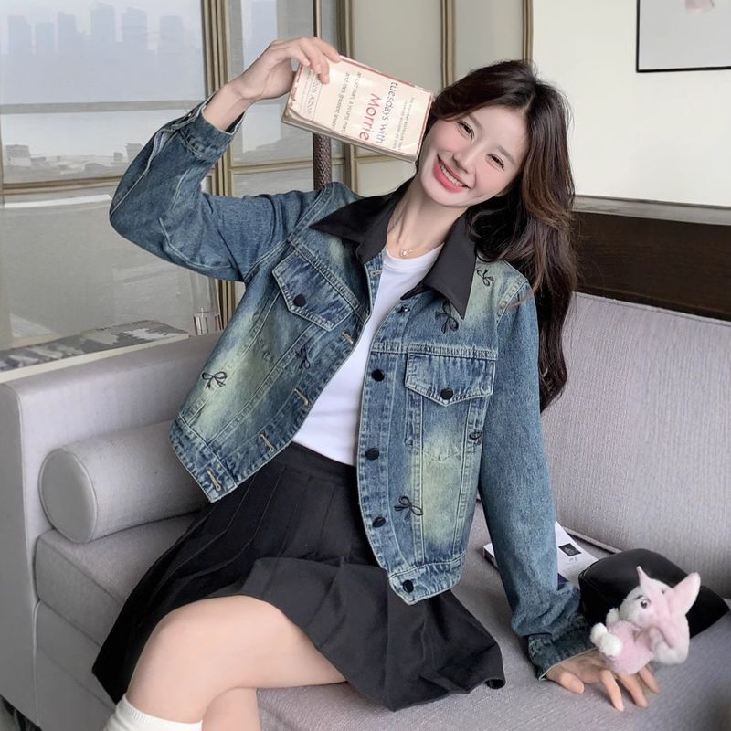 Koreanische bestickte Cowboyjacke für Damen, neuer Stil für Frühling und Herbst, süßes Design, Jacke, trendiges Oberteil_voghion.com