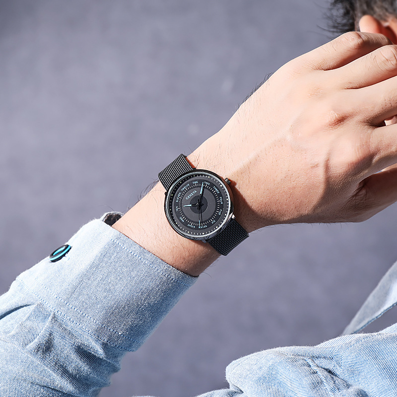 Quartz fashionable and minimalist digital business watch, mesh strap, men's watch_voghion.com