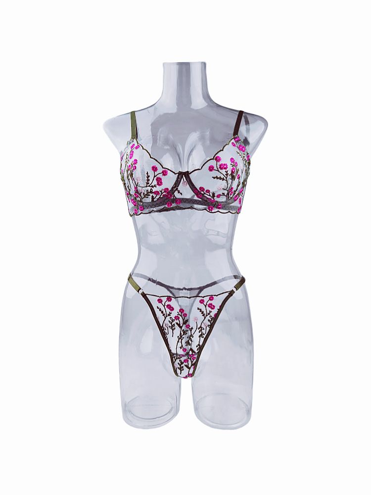 Sex Anzug Sexy BH Stickerei Floral Komfortable weiche mehrfarbige Damenunterwäsche_voghion.com