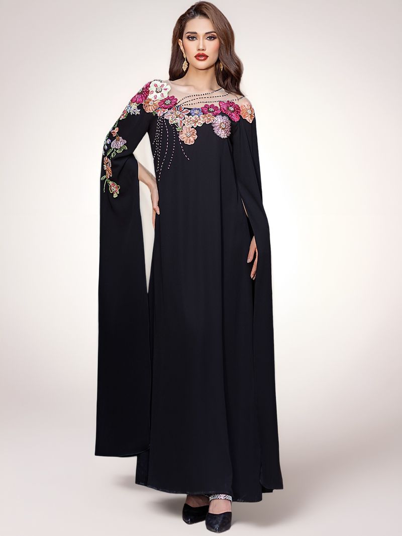 Damenbekleidung Robe Leichte Luxusapplikation Besticktes Perlenkleid Abaya Damenbekleidung aus dem Nahen Osten_voghion.com