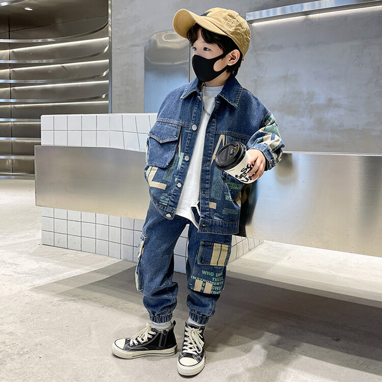 Wear Denim Set 2023 New Mid to Big Fashionable Boys' Spring and Autumn Seasons Handsome Trendy Street_voghion.com