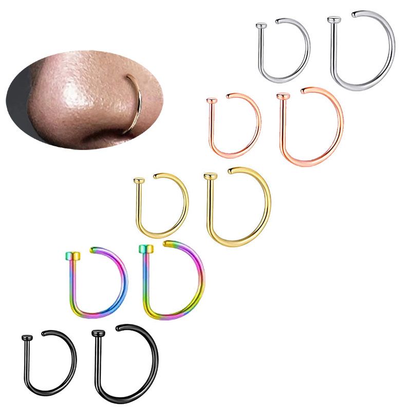 1/3/5 pezzi in acciaio inossidabile 316L finto piercing al naso per donne e uomini, anello al naso a forma di D con clip, piercing al naso_voghion.com