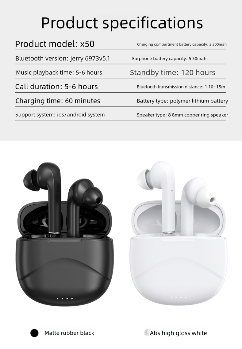 X50 New Bluetooth Wireless Dual Ear TWS5.0 Sports Earbuds_voghion.com